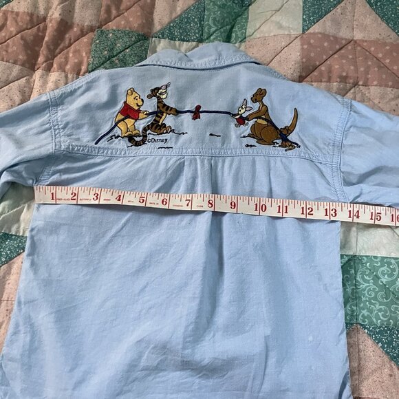 Vintage Winnie the Pooh Button Up Shirt Blue Cotton Embroidered Infant Baby - Picture 7 of 8